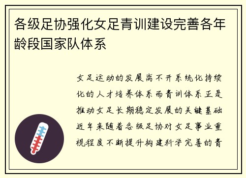 各级足协强化女足青训建设完善各年龄段国家队体系